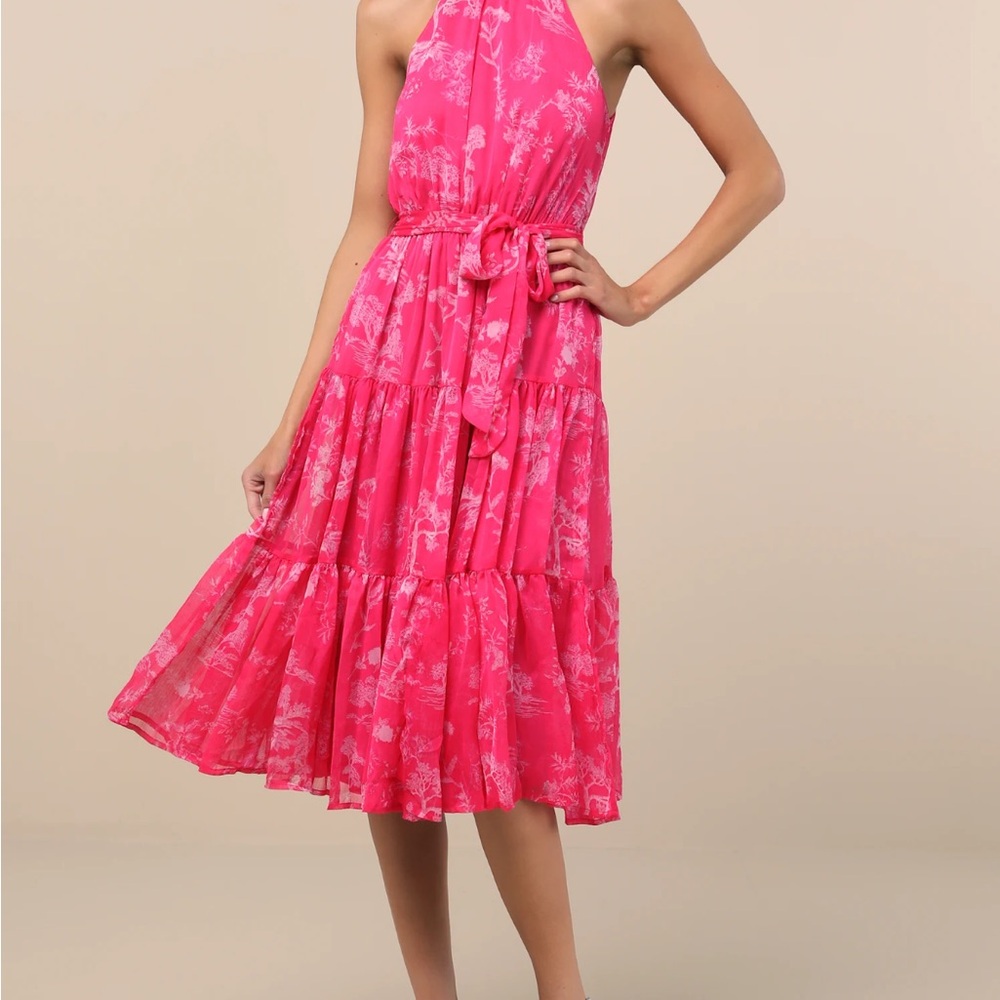 New/Never worn: Lulu's Vibrant Pink Floral Midi Dress - Medium
